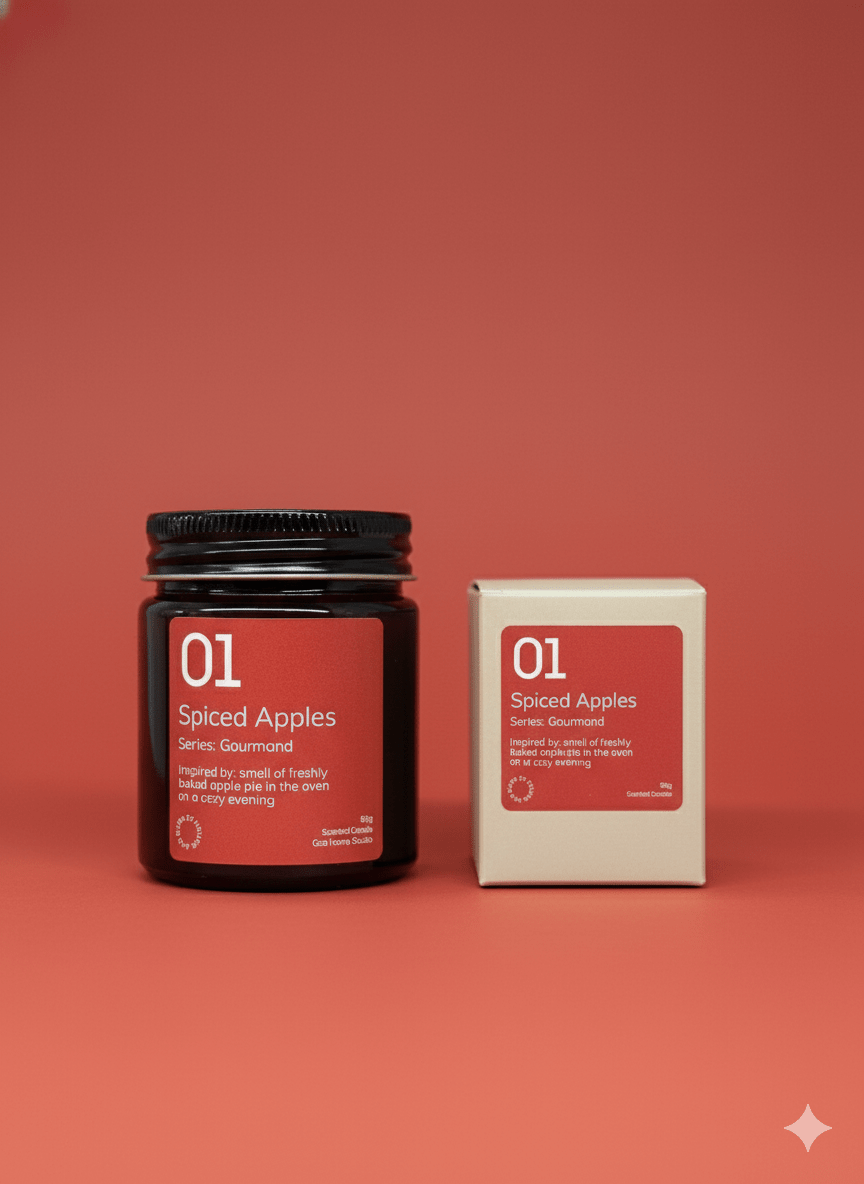 01 Spiced Apple Soy Wax Candle – Handmade & Natural in Amber Jar – Candles & Fragrances on Brown Living™. SKU: 01SAAJ90. Img 3.