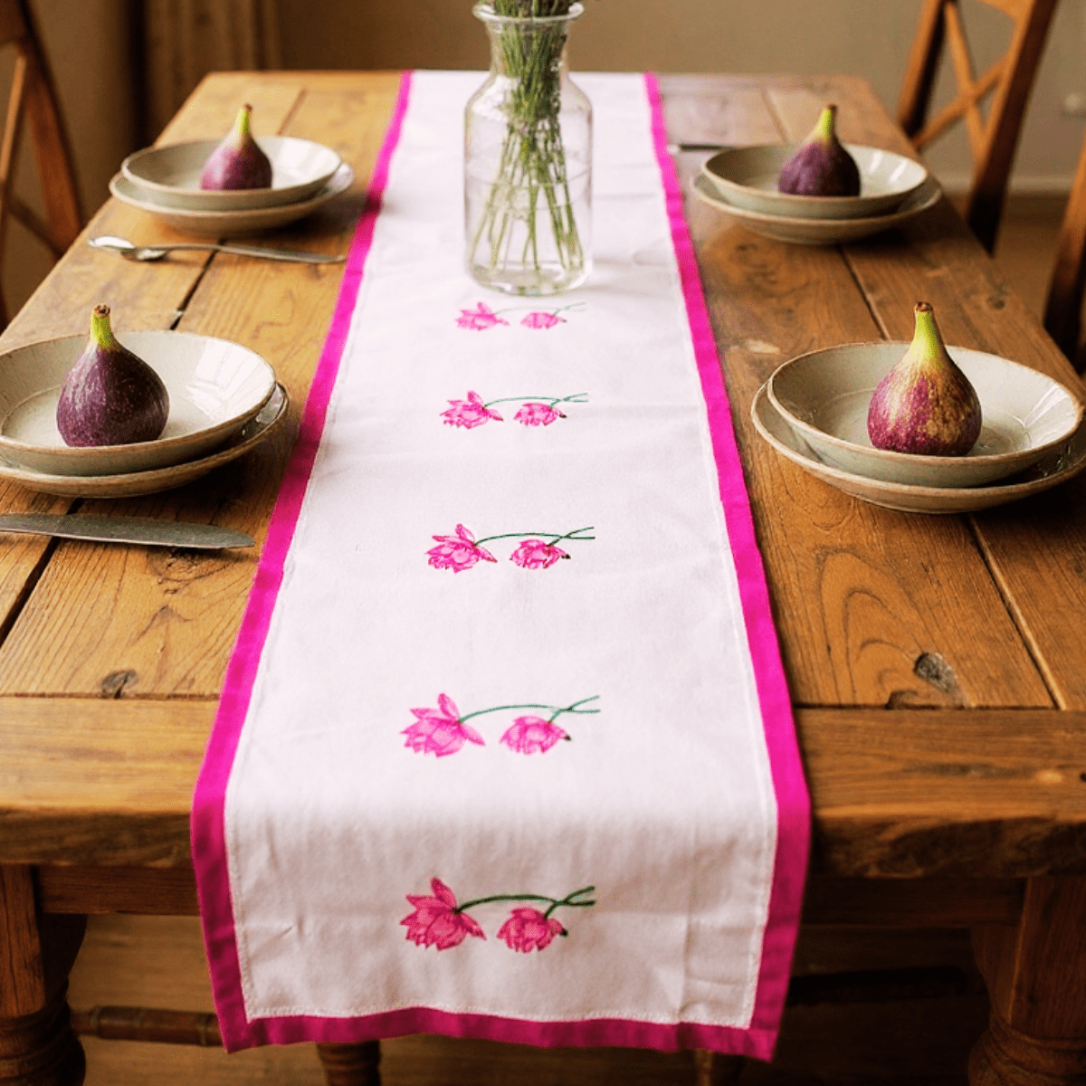 100% Cotton Handblocked Lotus 6 Seater Dining Table Runner – Table Linens on Brown Living™. SKU: RUNNERONLY-LOTUS-6FEET. Img 7.