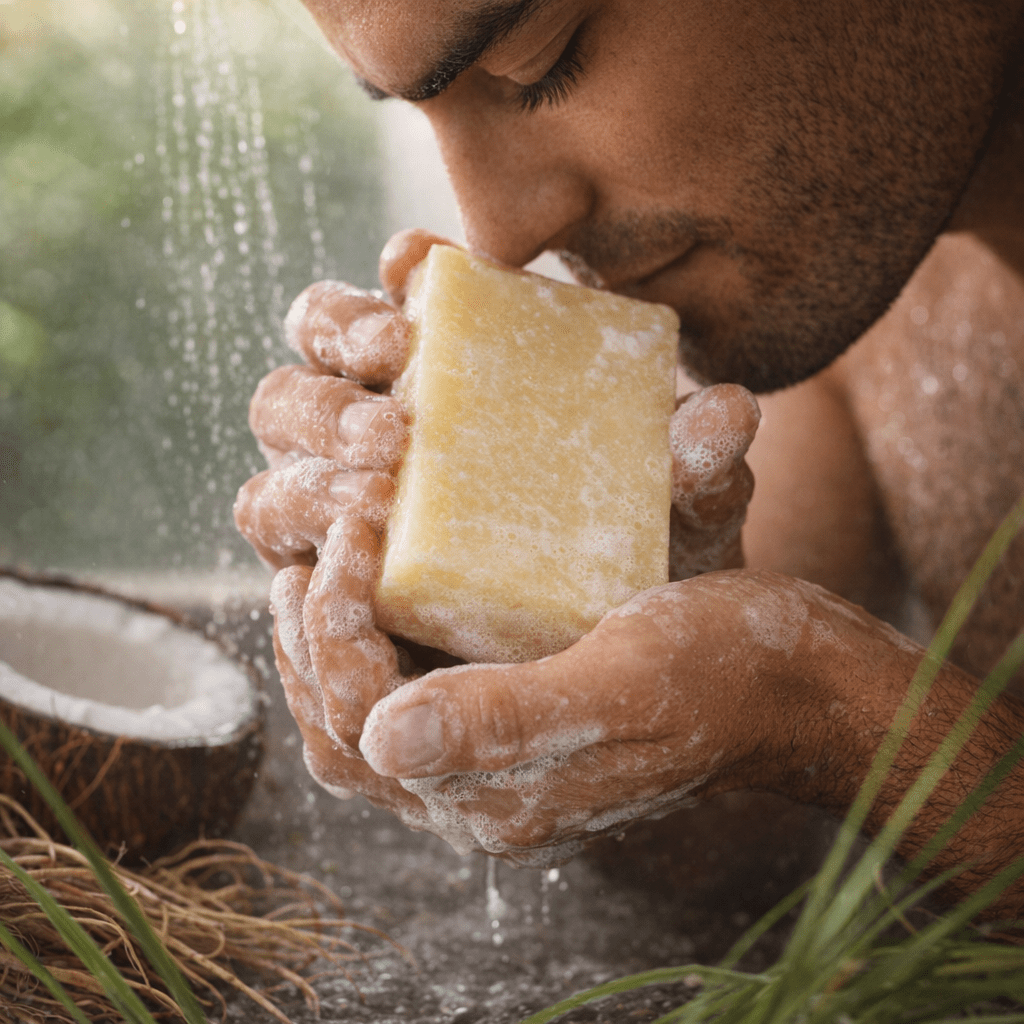 100% Natural Vetiver Soap | Handmade Bathing Bar – Body Soap on Brown Living™. SKU: FFSOVE100G. Img 2.