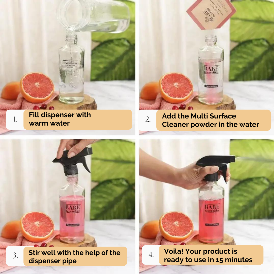 Powder to Liquid Multi Surface Cleaner | Natural Plant Based Herbal Non- Toxic Kids & Pet Friendly