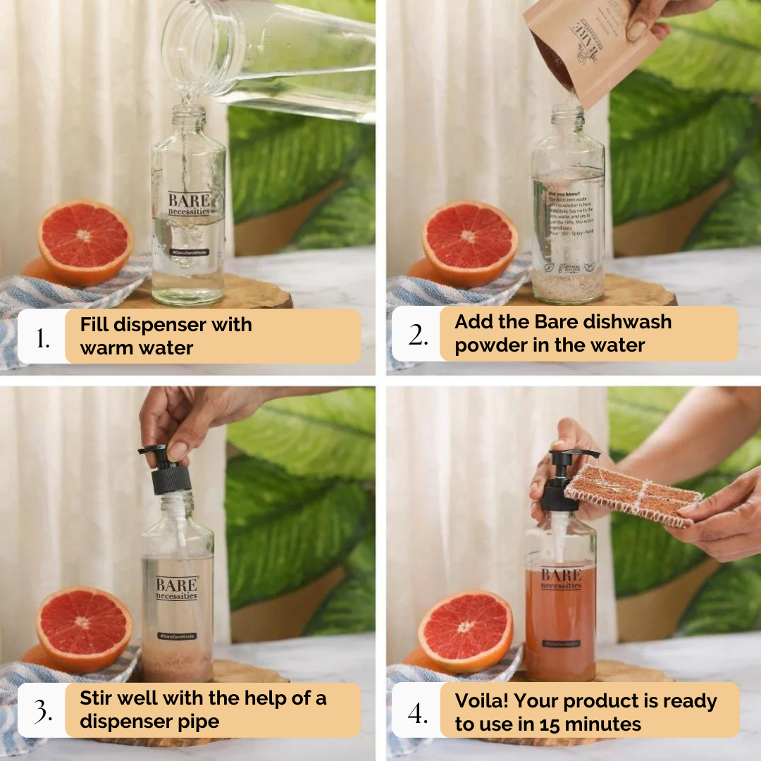 Natural Dishwash Powder Refill Pack | Tough on Grease| Kid Safe| Pack of 4