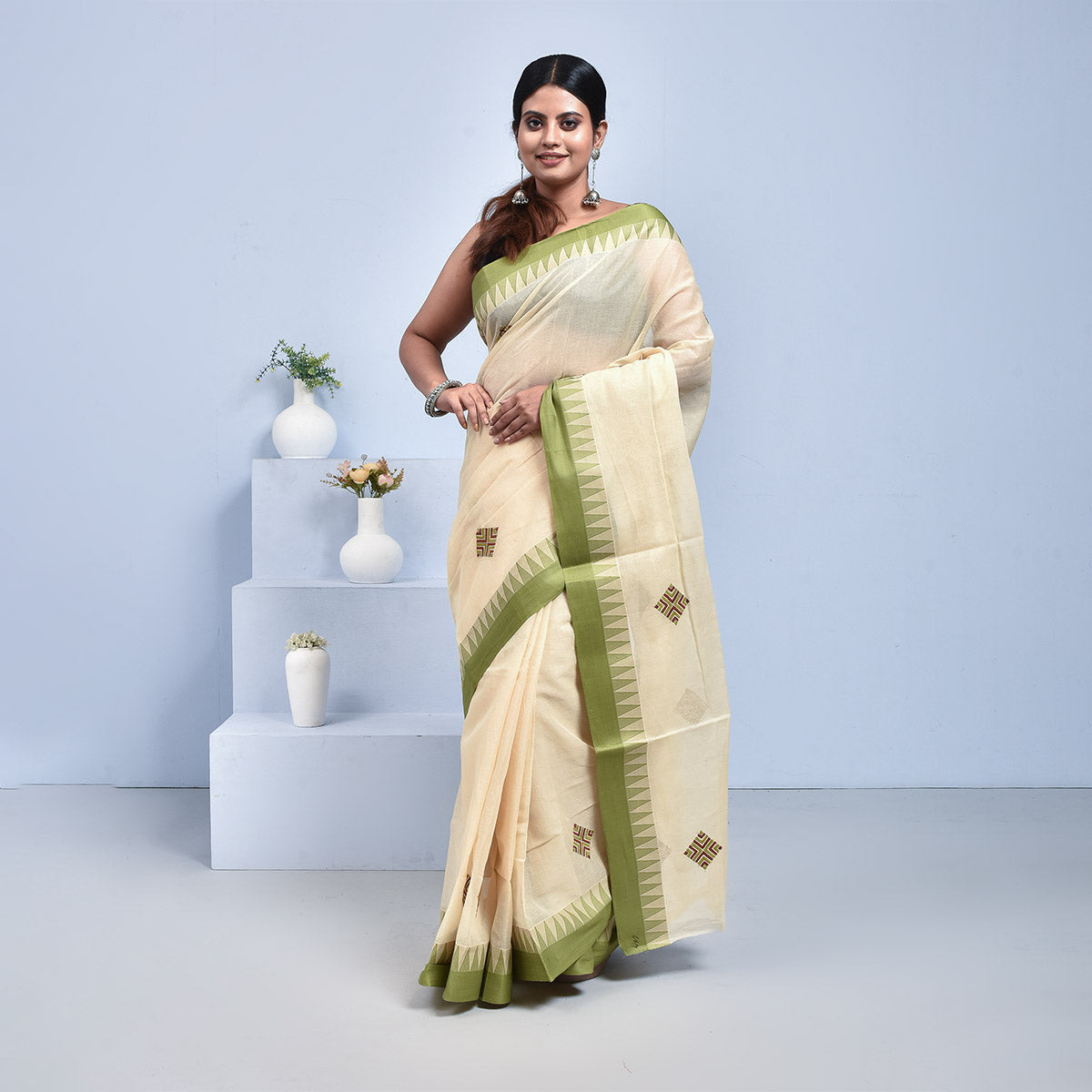Mercerised Cotton Hand Embroidered Saree