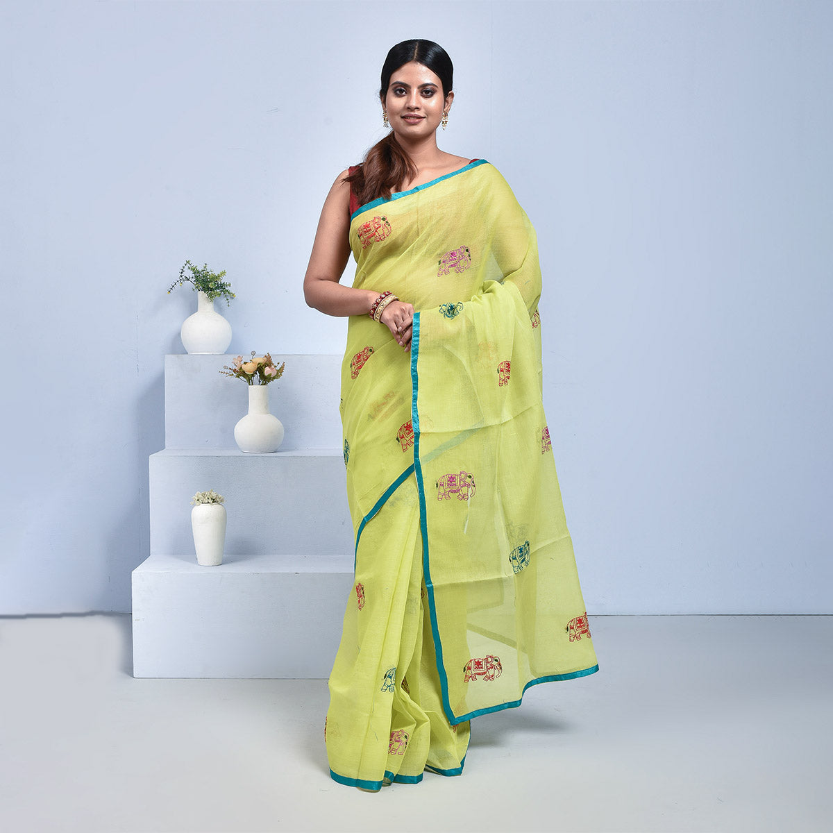 Mercerised Cotton Hand Embroidered Saree