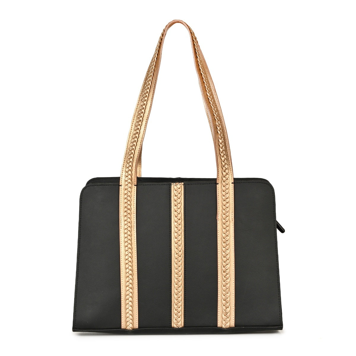 Gaia Vegan Leather Shoulder Bag (Black & Gold)