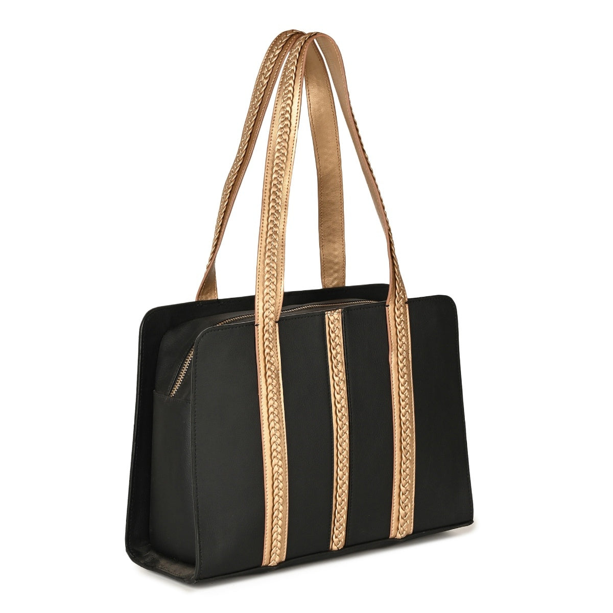 Gaia Vegan Leather Shoulder Bag (Black & Gold)