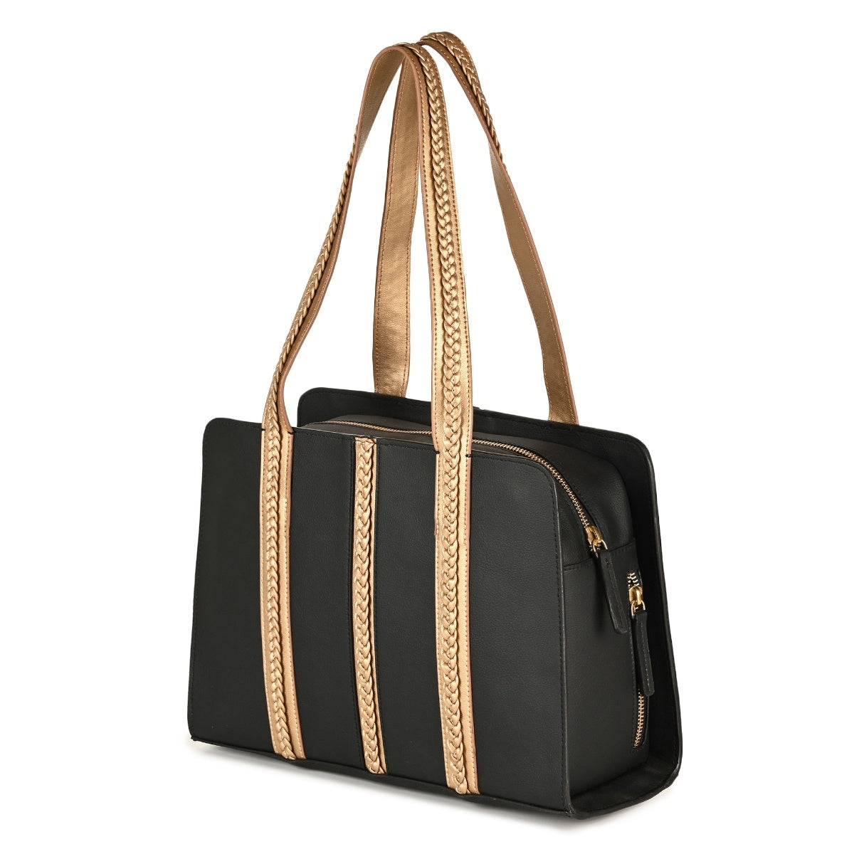 Gaia Vegan Leather Shoulder Bag (Black & Gold)