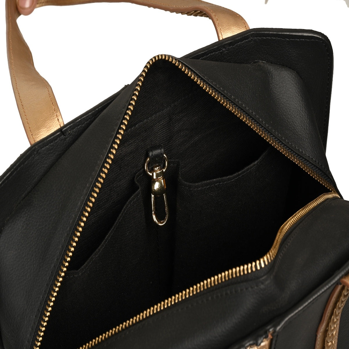 Gaia Vegan Leather Shoulder Bag (Black & Gold)