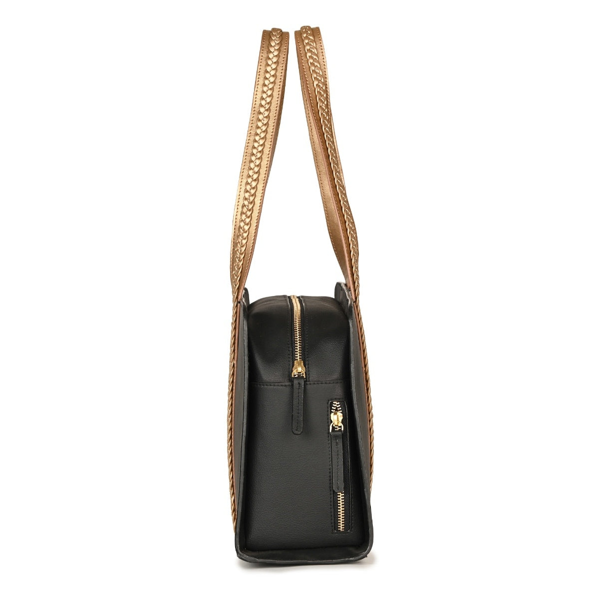 Gaia Vegan Leather Shoulder Bag (Black & Gold)