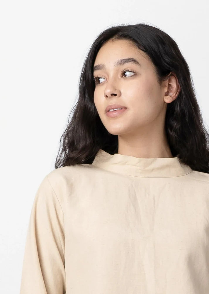 Veda - Beige Mock Collar Top