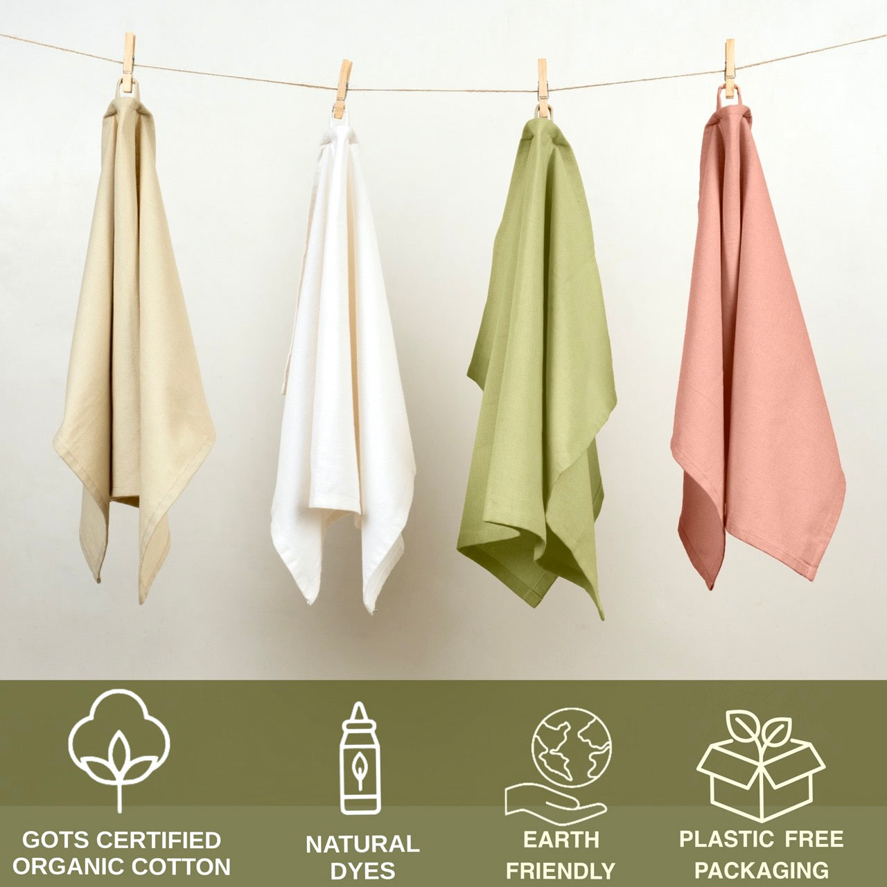 Organic Cotton Kitchen Towels with Plant Based Dyes -18" x 27"