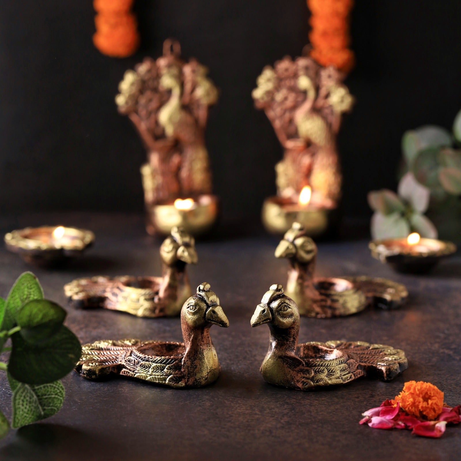 Neck Peacock T Light Set – Decorative Diya