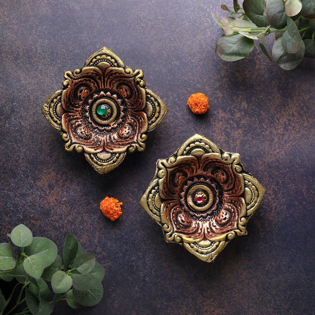 Large Square Diya Set – Ethnic Handmade Decor