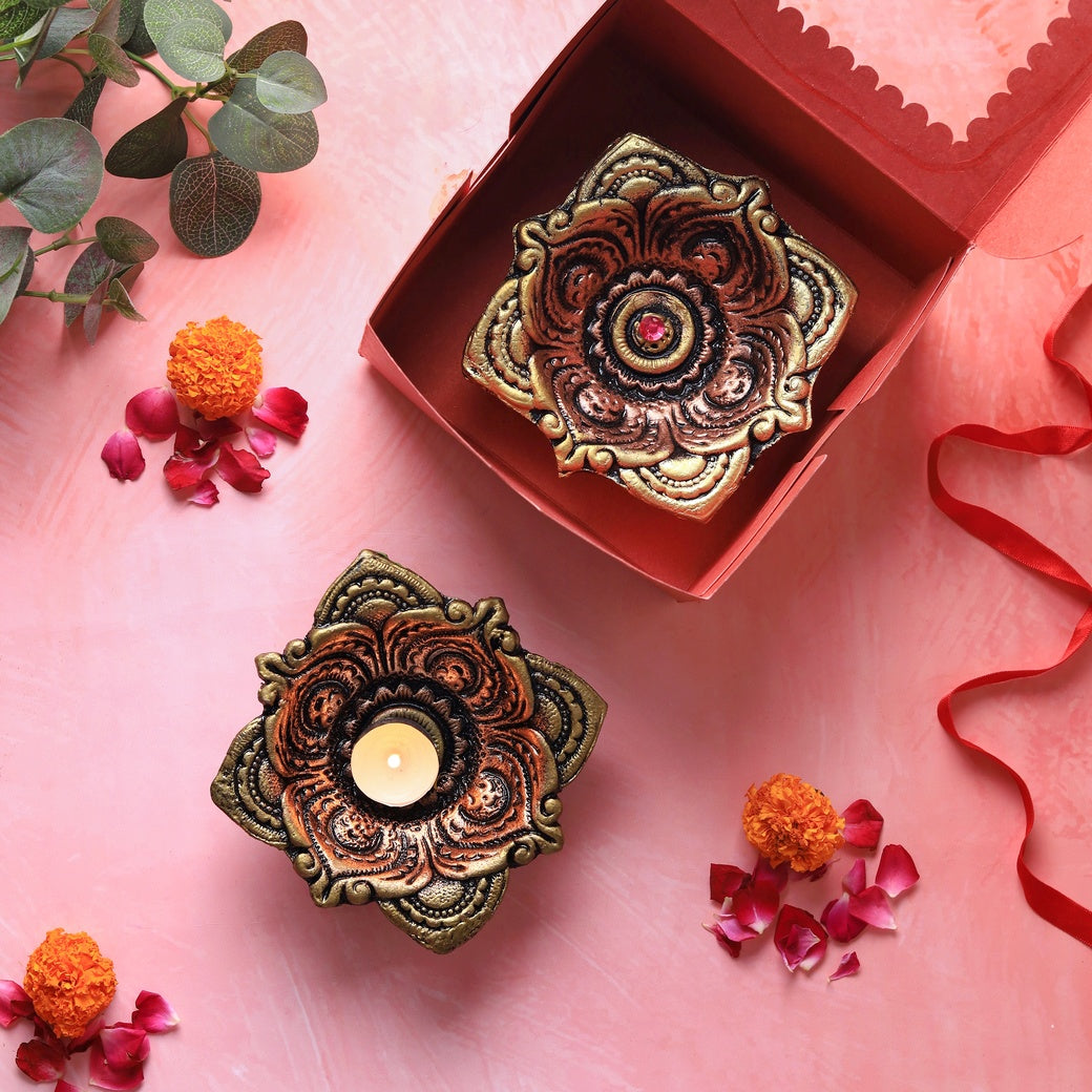 Large Square Diya Set – Ethnic Handmade Decor