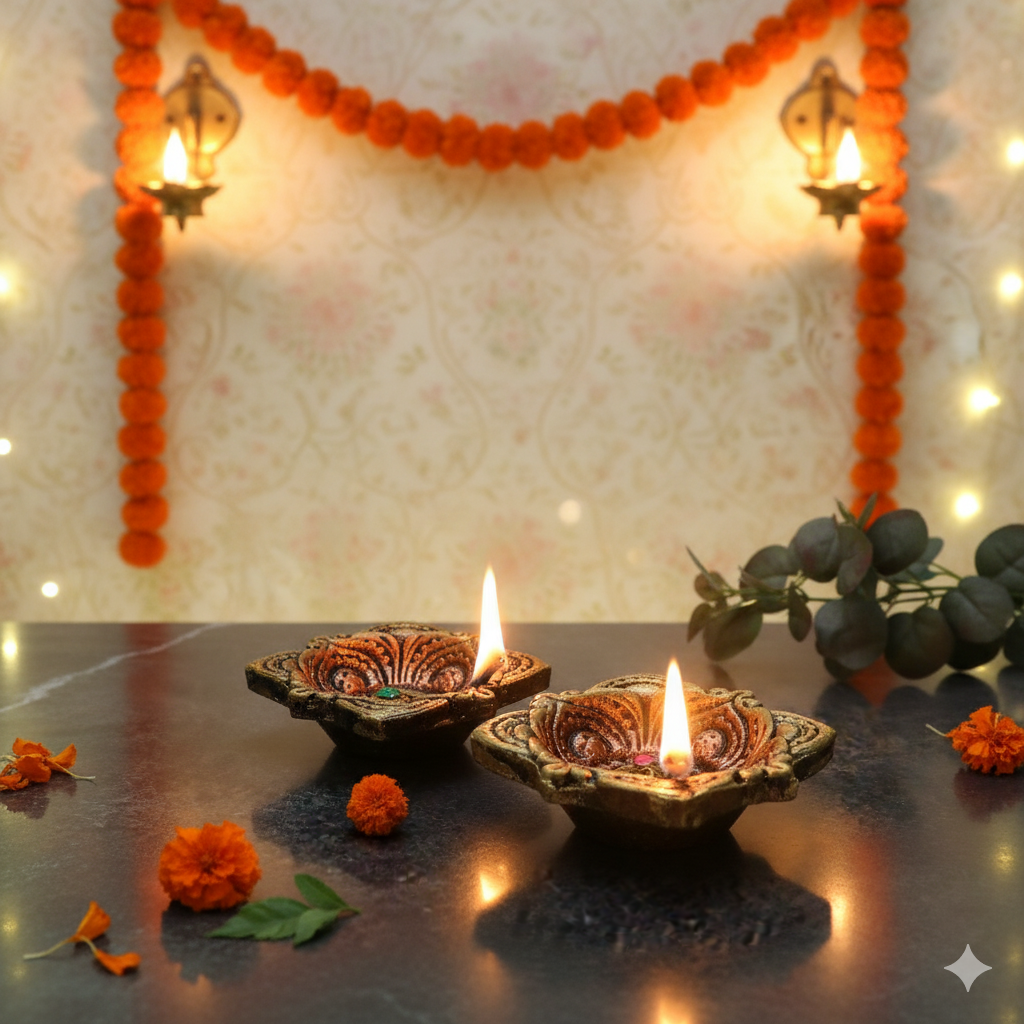 Large Square Diya Set – Ethnic Handmade Decor