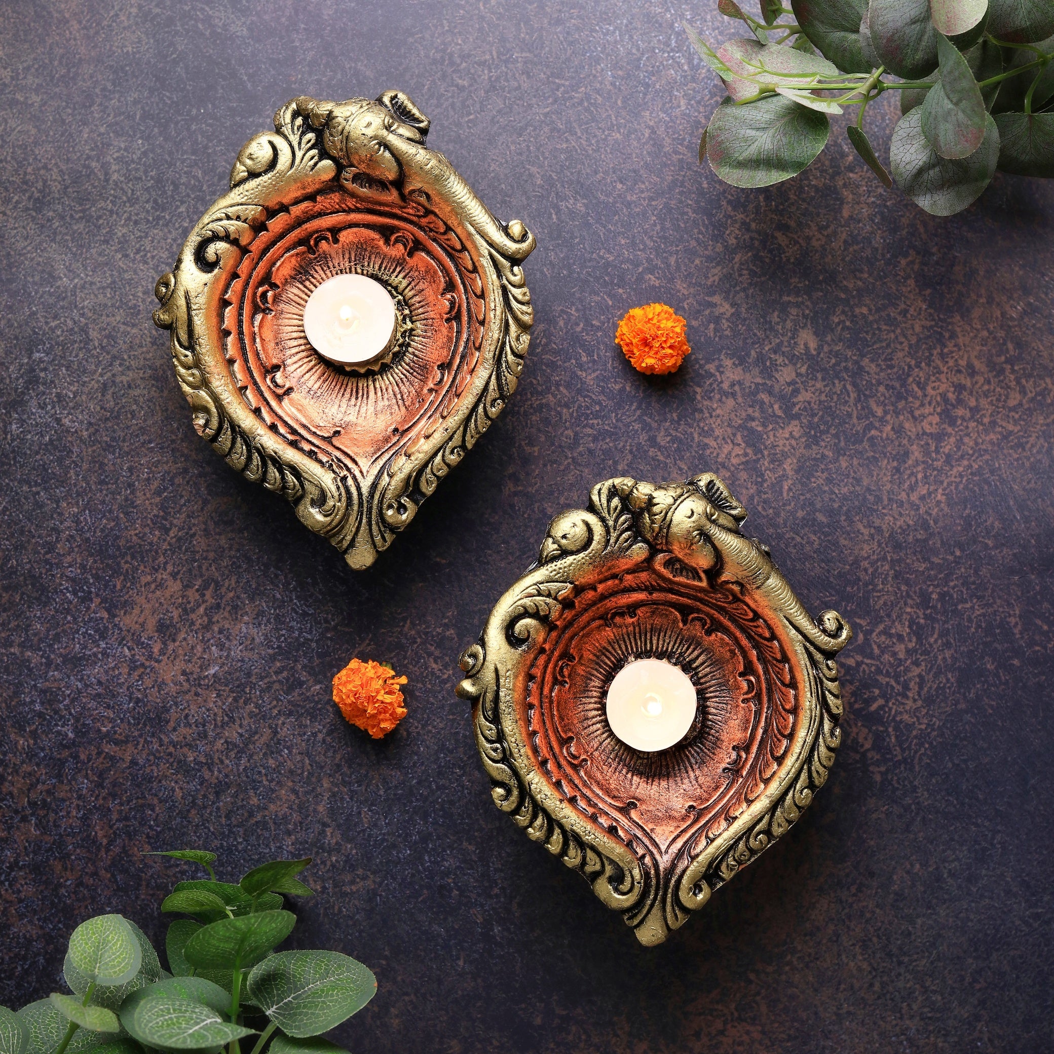 Large Elephant Diya Set – Decorative Festive Set