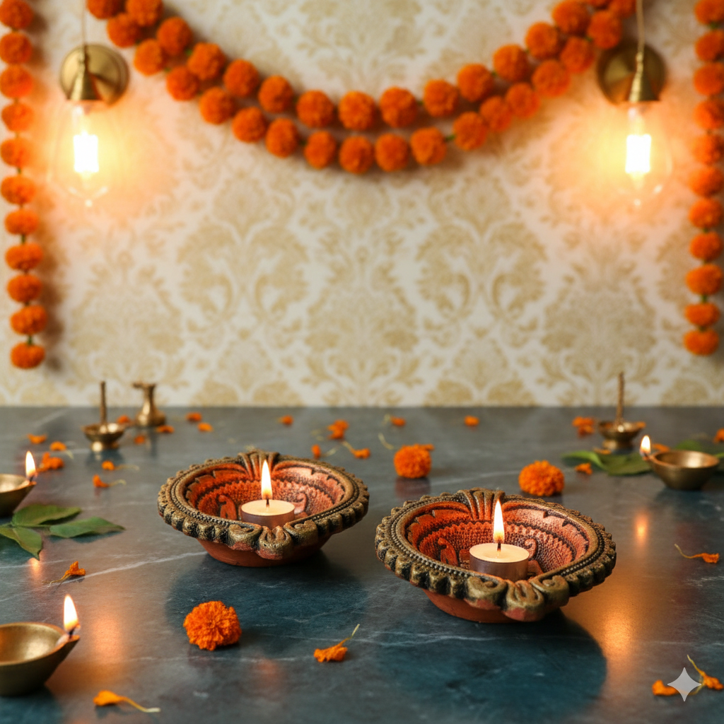 Large Swastik Diya Set – Indian Festival Decor
