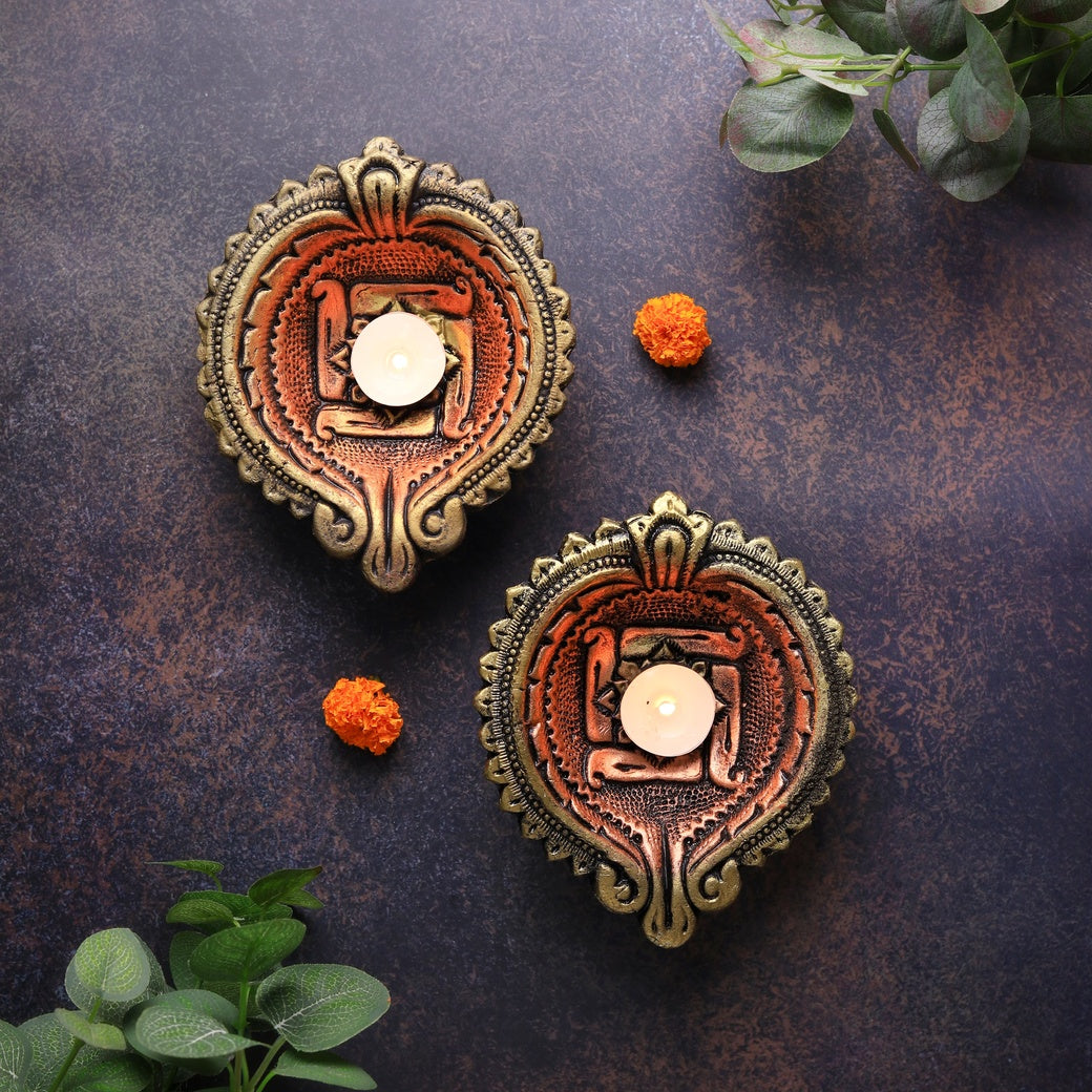 Large Swastik Diya Set – Indian Festival Decor