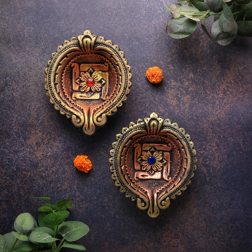 Large Swastik Diya Set – Indian Festival Decor