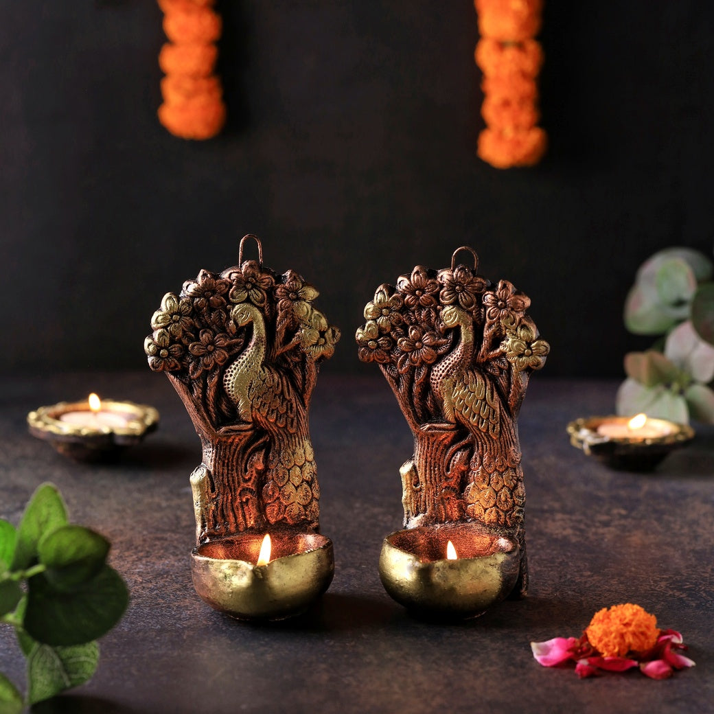 Tree Peacock Hanging Diya Set – Ethnic Decor