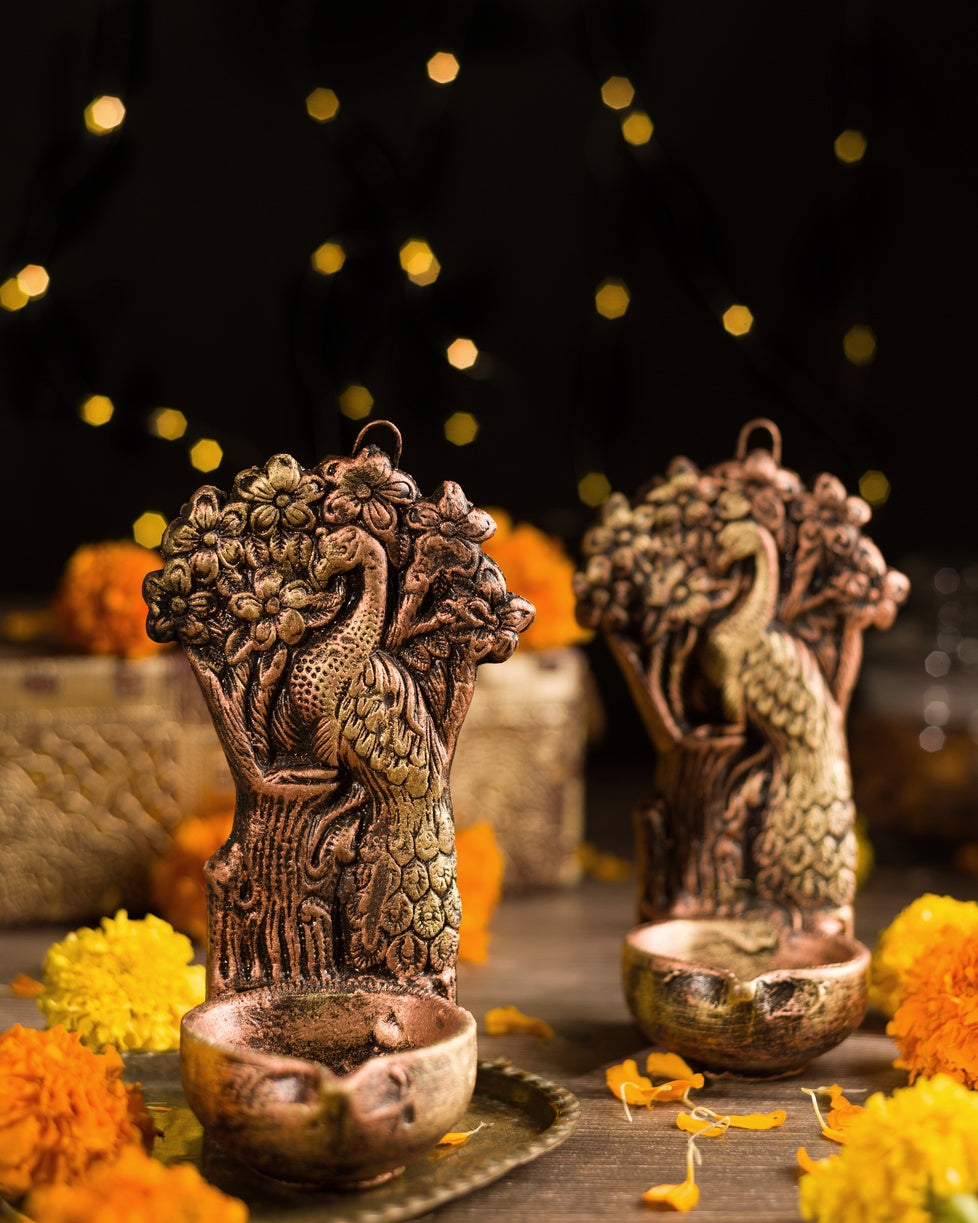 Tree Peacock Hanging Diya Set – Ethnic Decor