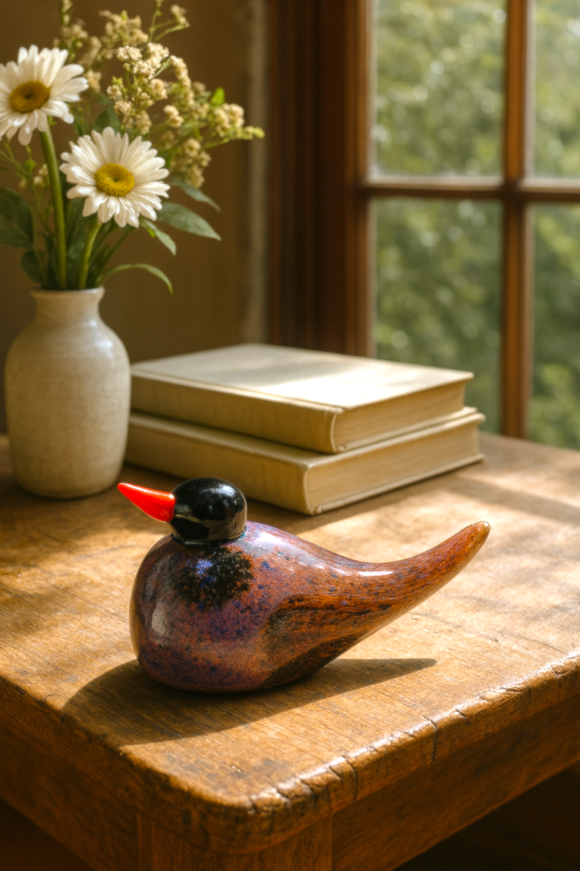 Crimson Glow Glass Bird Figurine – Unique Handmade Decor