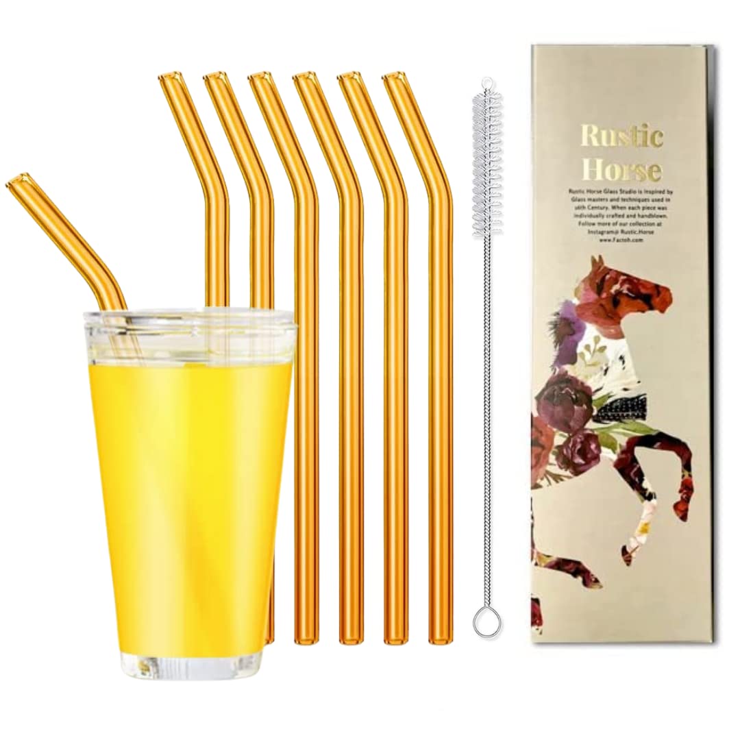 Amber Transparent Glass Straws with Cleaning Brush – Set of 6