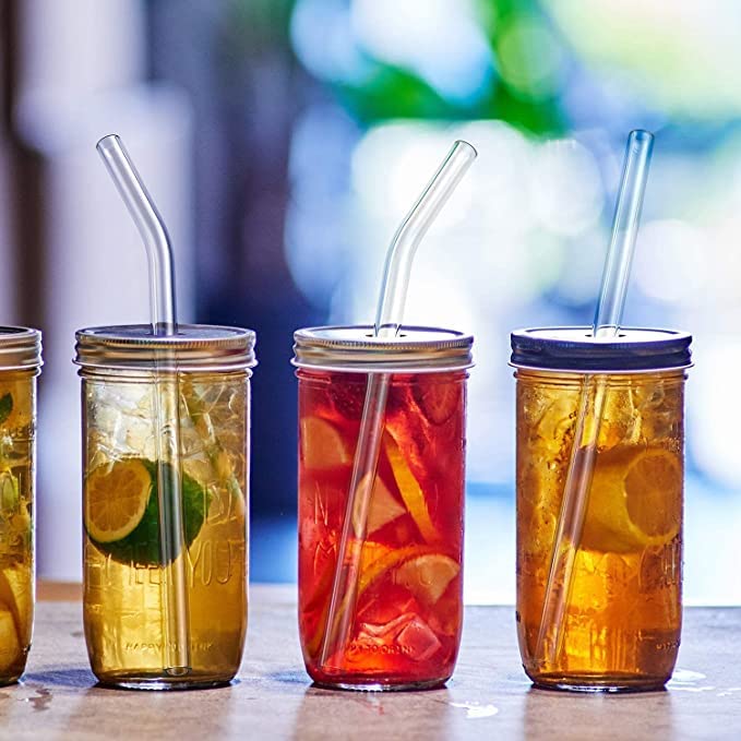 Clear Transparent Glass Straws with Cleaning Brush – Set of 6