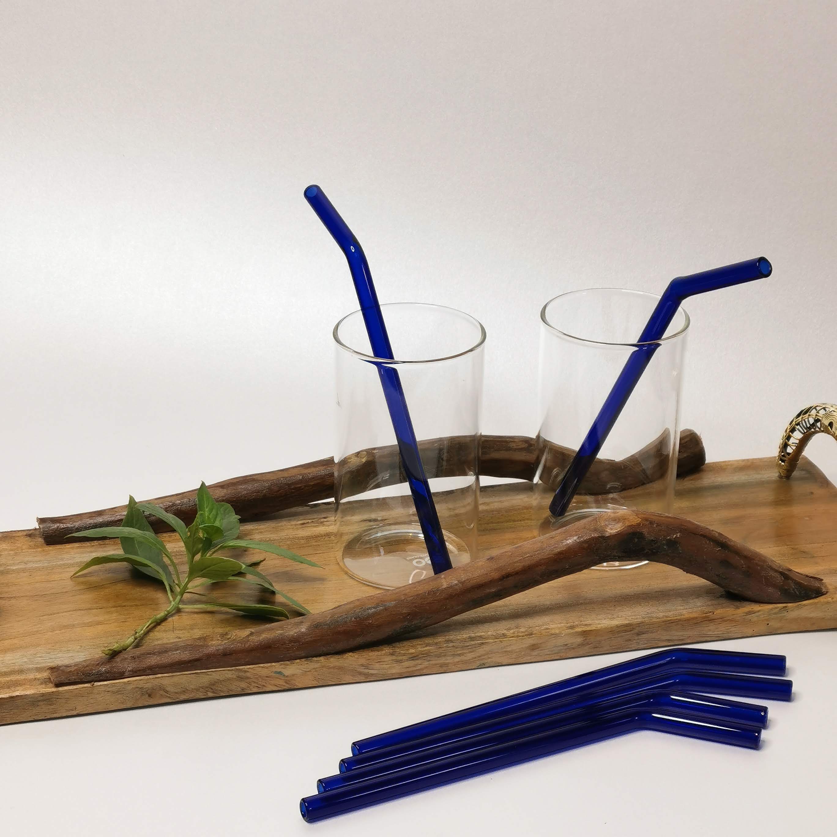 Brilliant Blue Glass Straws Reusable (Set of 6 )