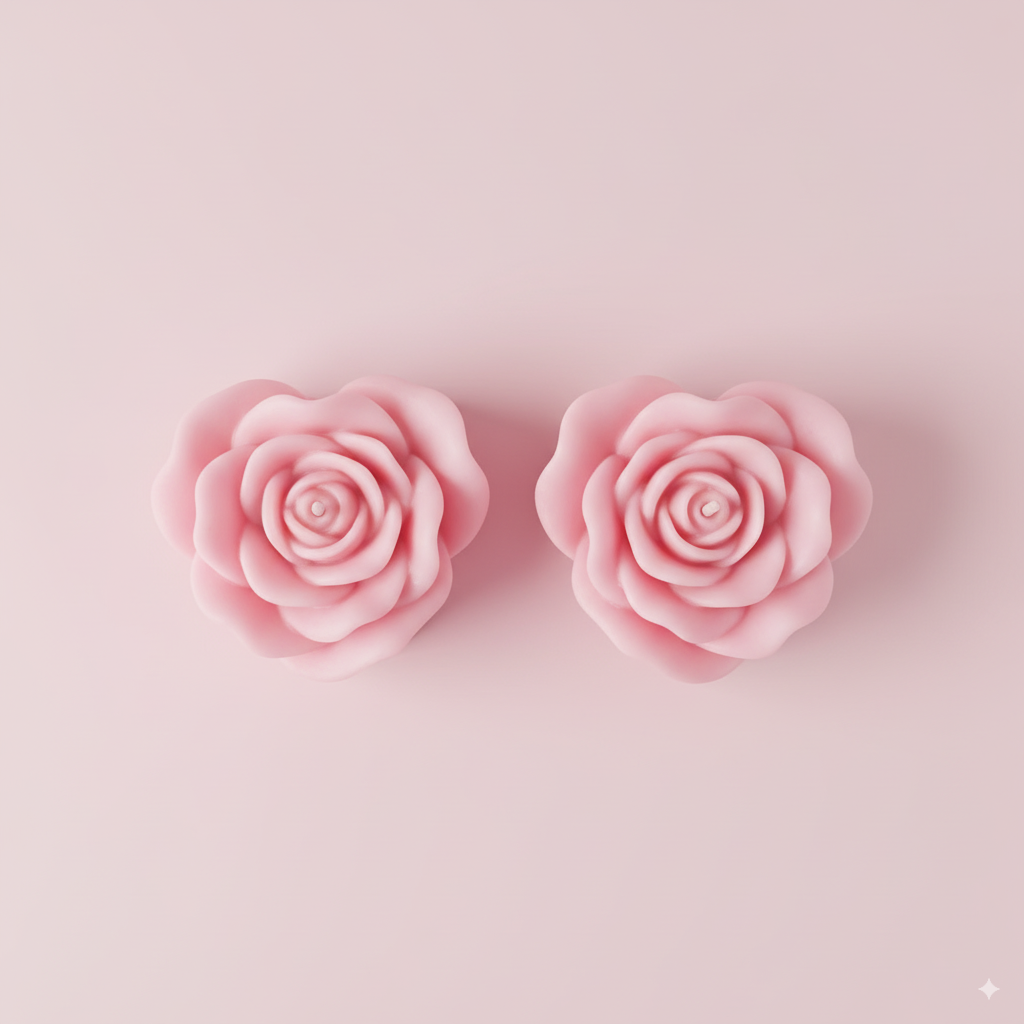 Pink Heart Rose Flower Candles – Set of 2 | Decorative Floral Design