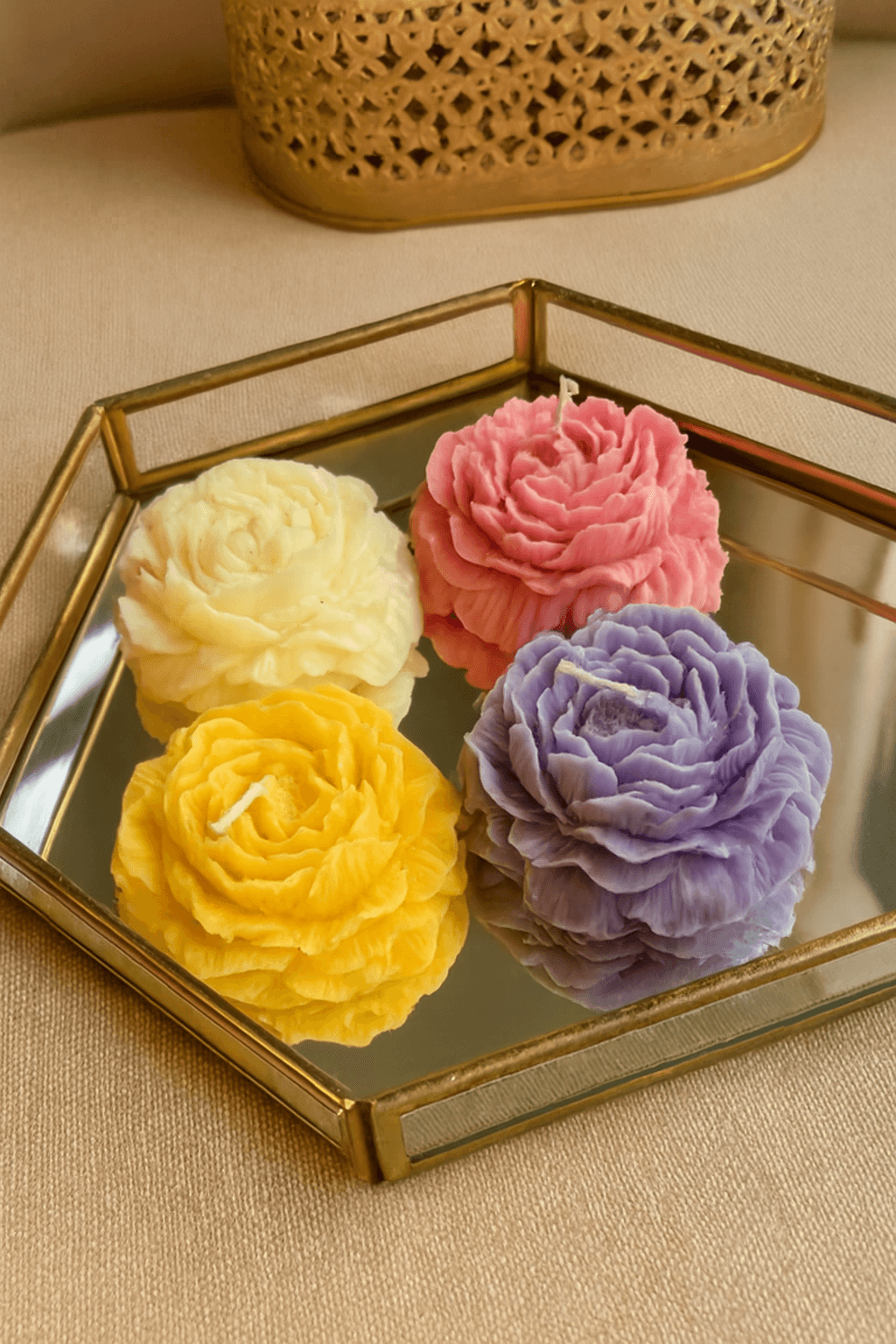 Peony Candle Set of 4 | Festive Diwali Decor & Gifts