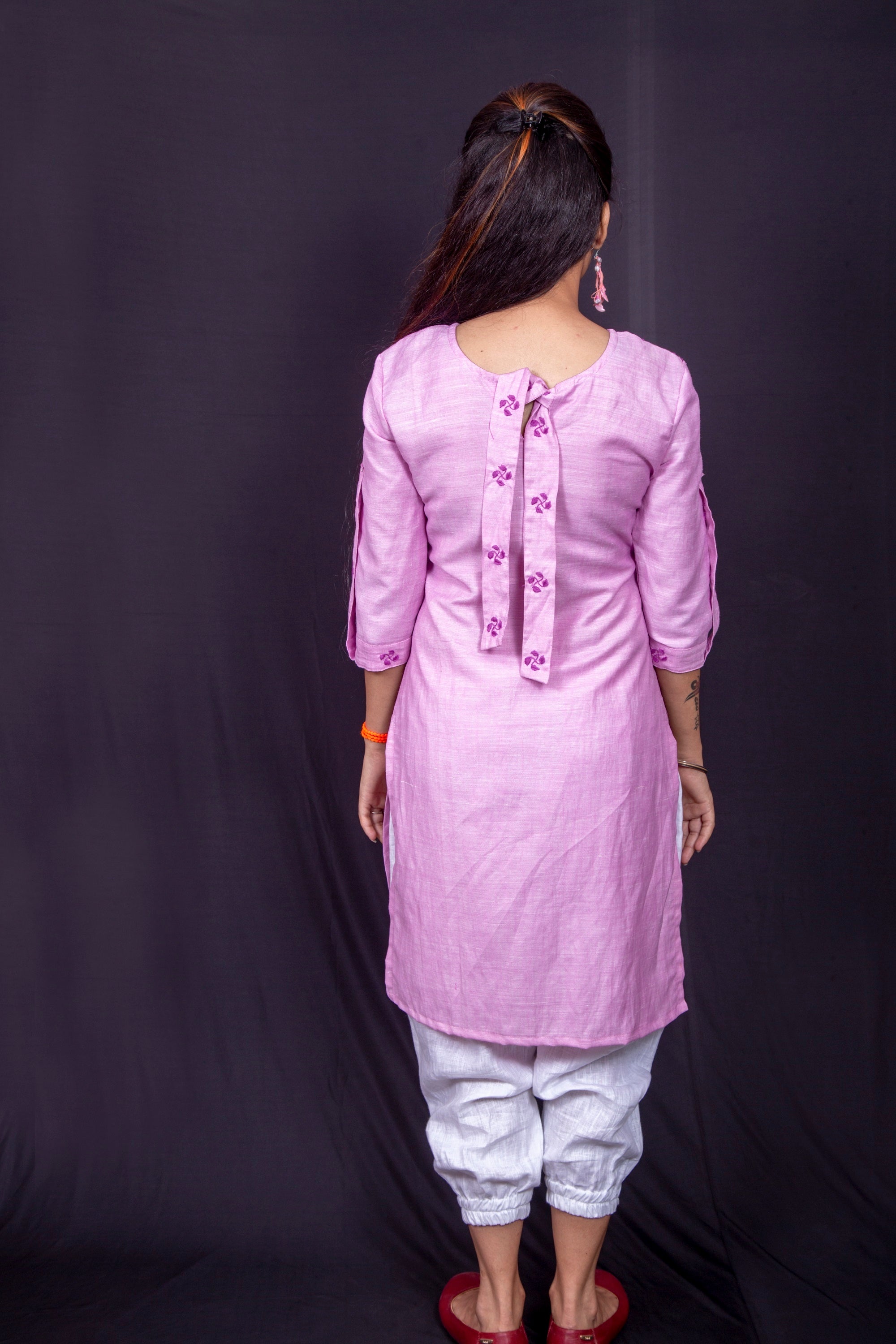 Lavender Chikankari Linen Kurta for Women