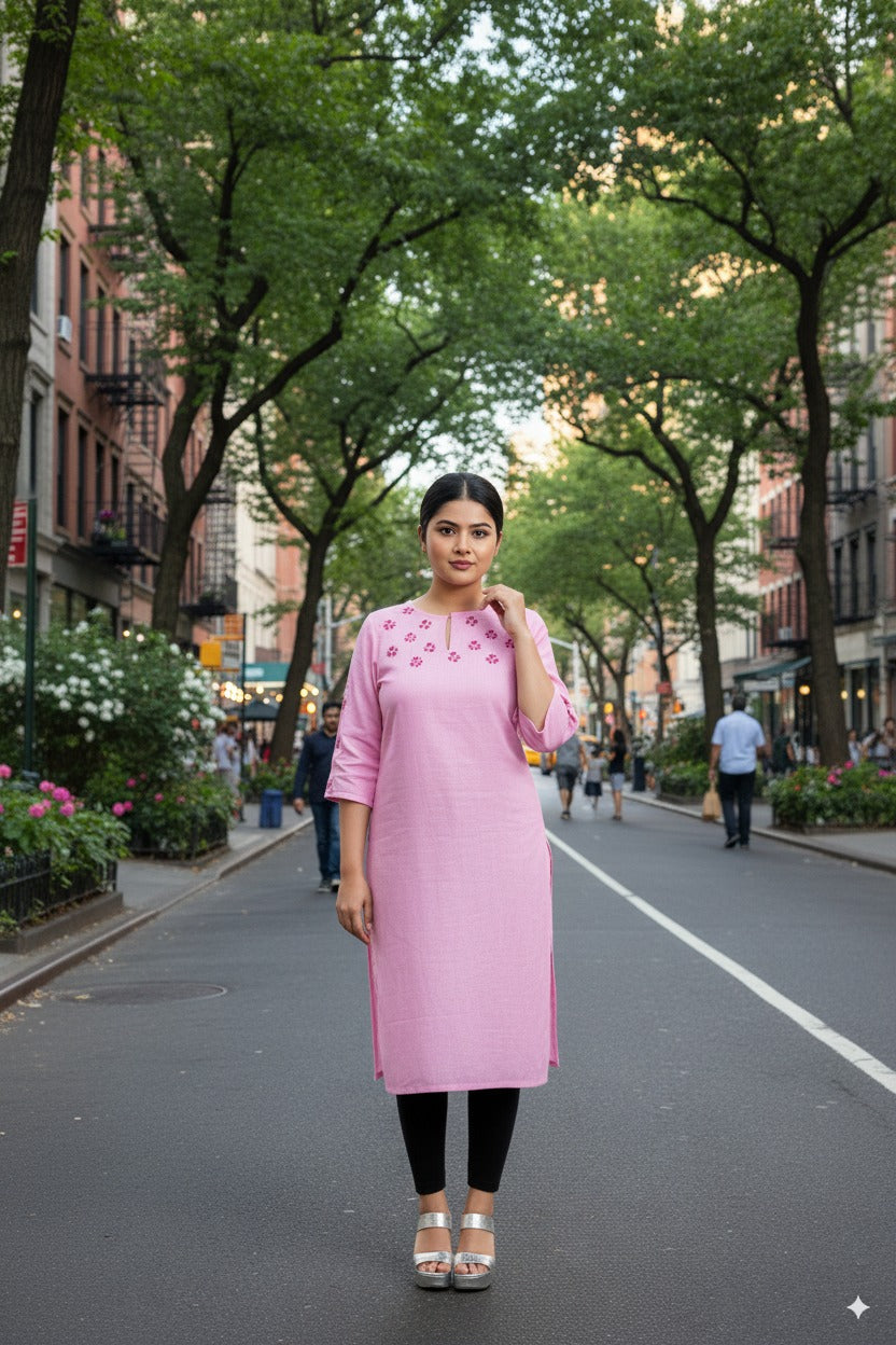 Lavender Chikankari Linen Kurta for Women
