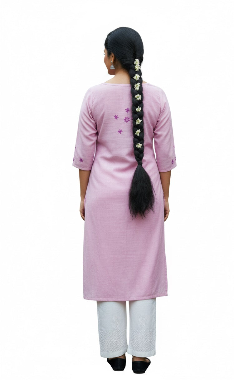 Lilac Bloom Linen Chikankari Kurta –Elegant Ethnic Wear for Women