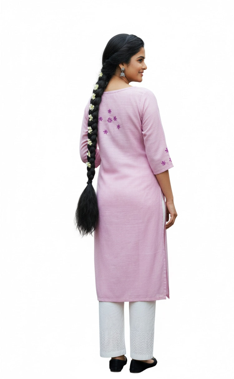 Lilac Bloom Linen Chikankari Kurta –Elegant Ethnic Wear for Women