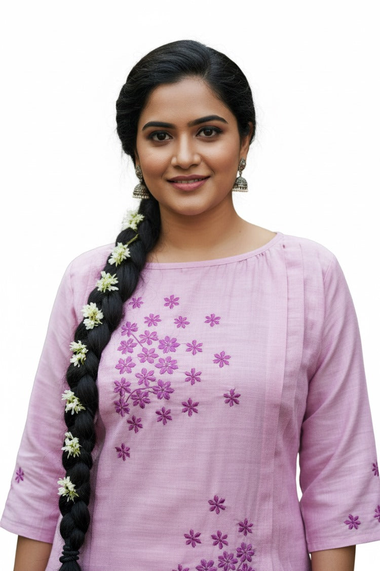 Lilac Bloom Linen Chikankari Kurta –Elegant Ethnic Wear for Women