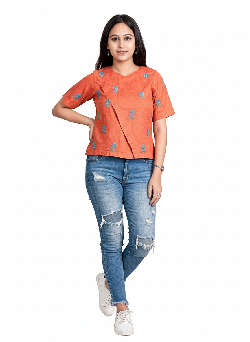 Terracotta Blossom Cotton Layer Top –Stylish Women's Wear