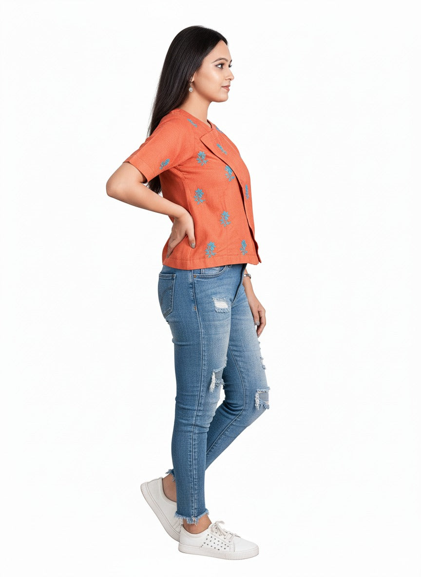 Terracotta Blossom Cotton Layer Top –Stylish Women's Wear