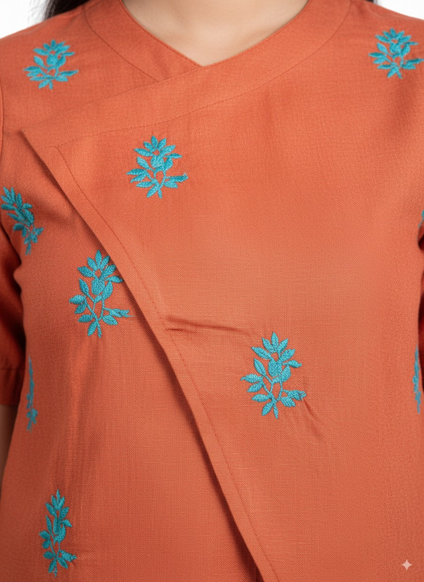 Terracotta Blossom Cotton Layer Top –Stylish Women's Wear