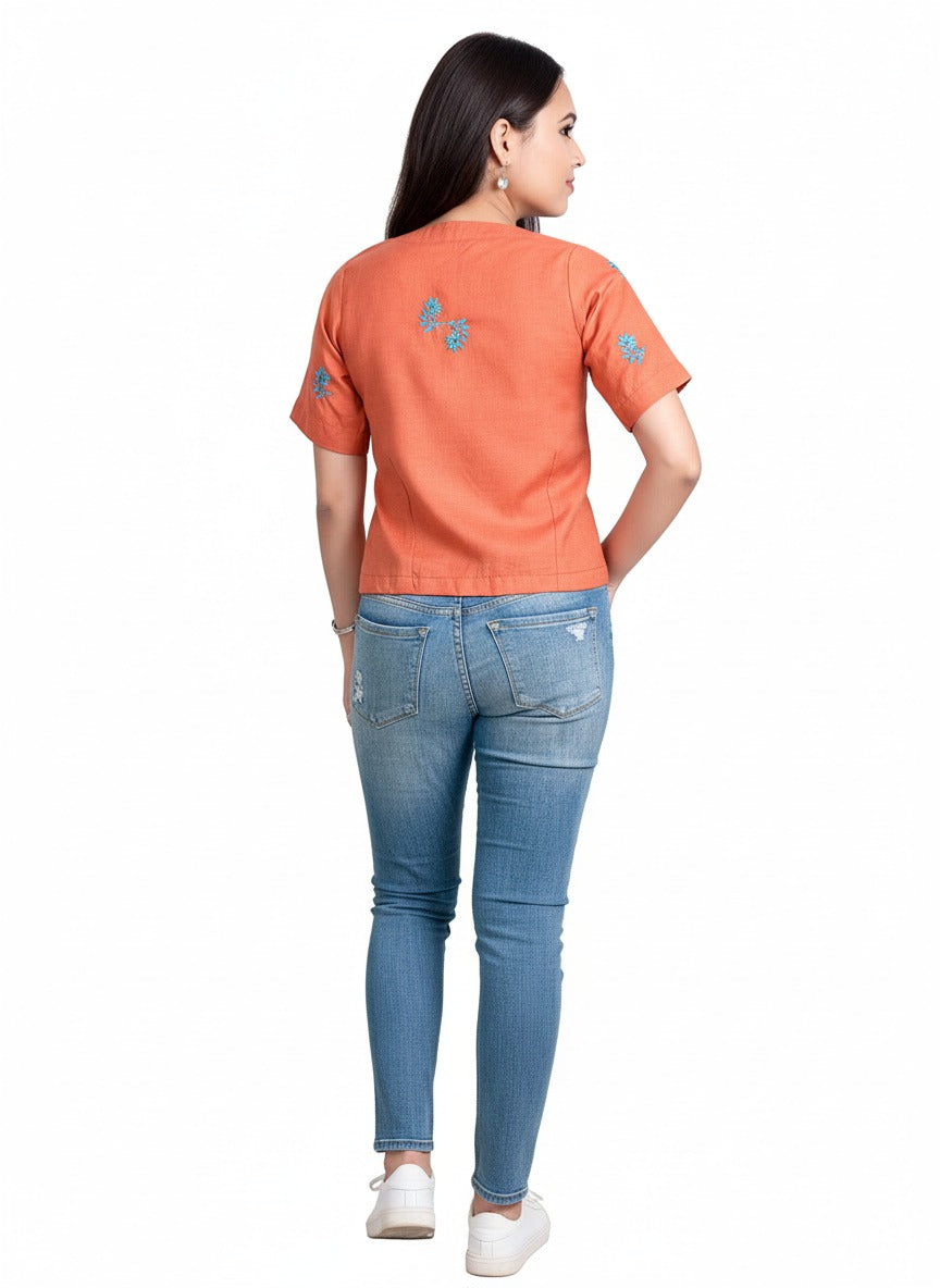 Terracotta Blossom Cotton Layer Top –Stylish Women's Wear