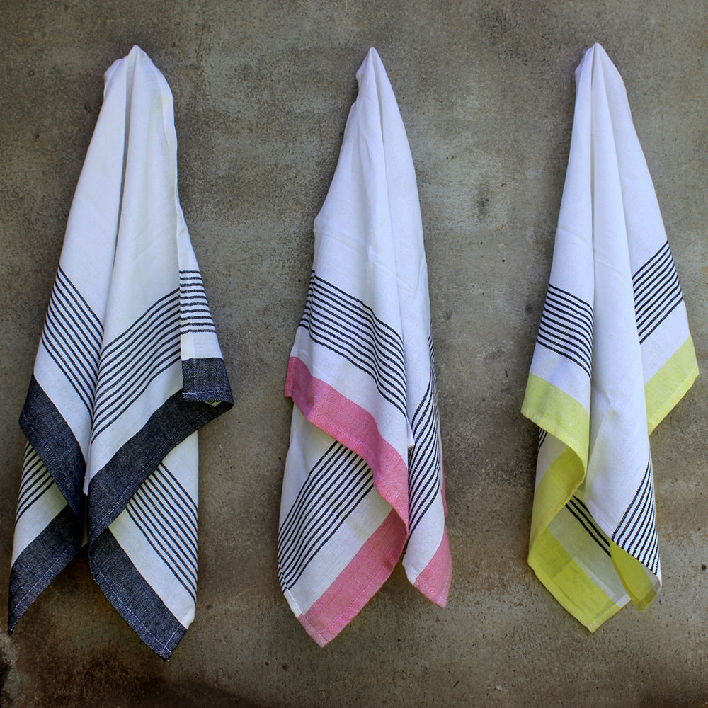 Handwoven Cotton Block Stripe Kitchen Towels