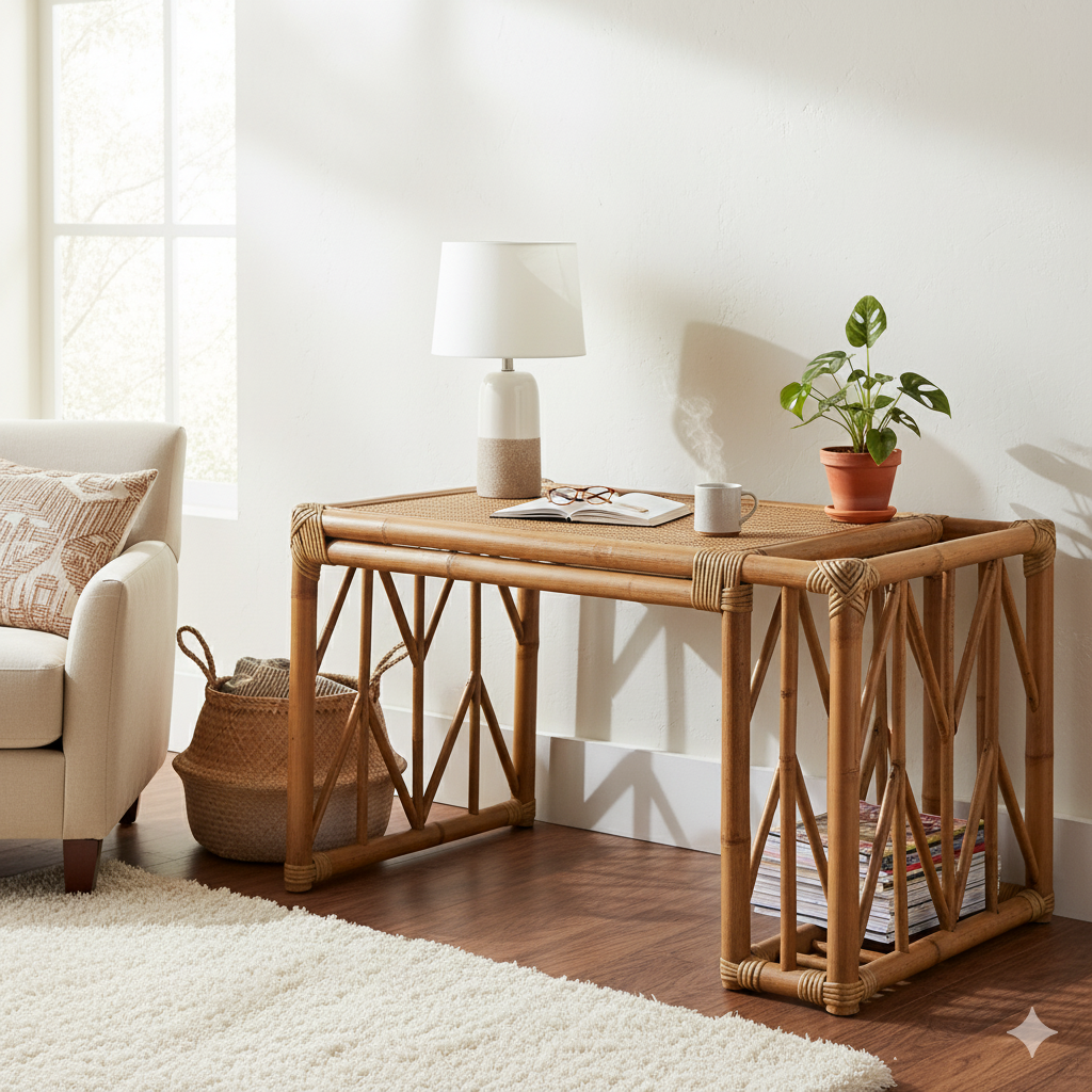 Handcrafted Natural Finish | Cane & Rattan Table