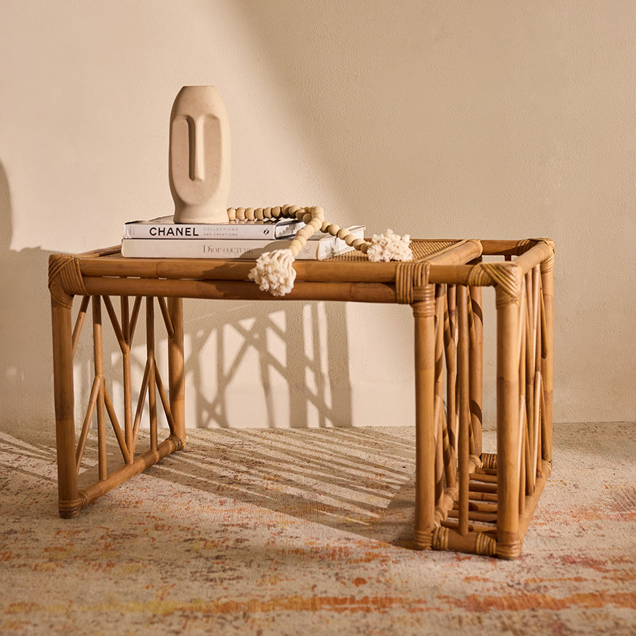 Handcrafted Natural Finish | Cane & Rattan Table