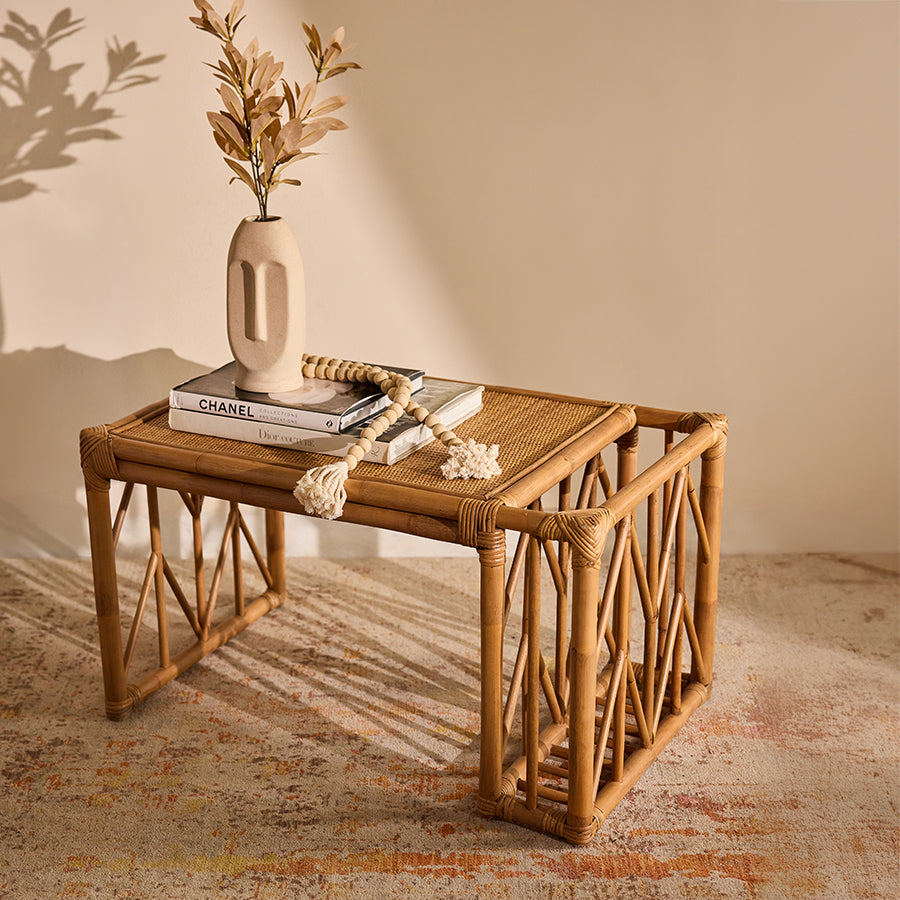 Handcrafted Natural Finish | Cane & Rattan Table