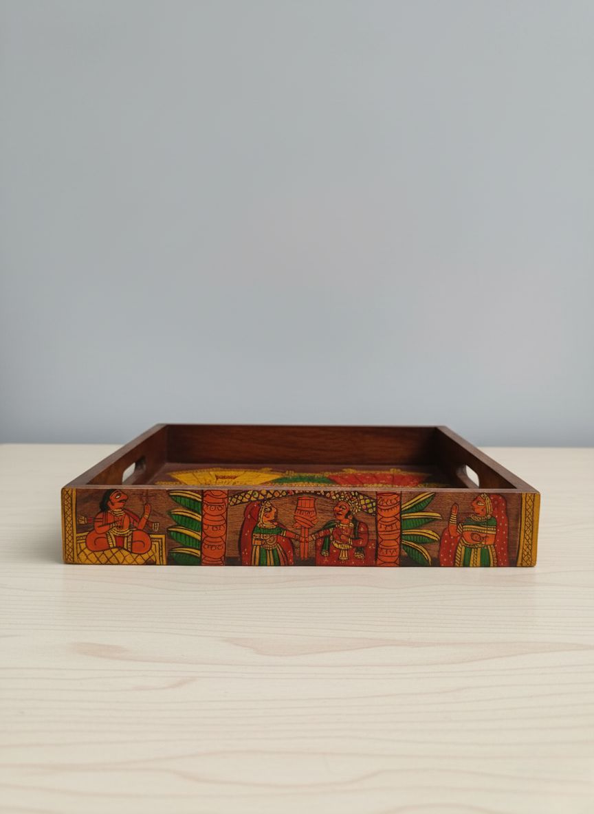 Wooden Phad Art Tray - Handpainted Serving Tray