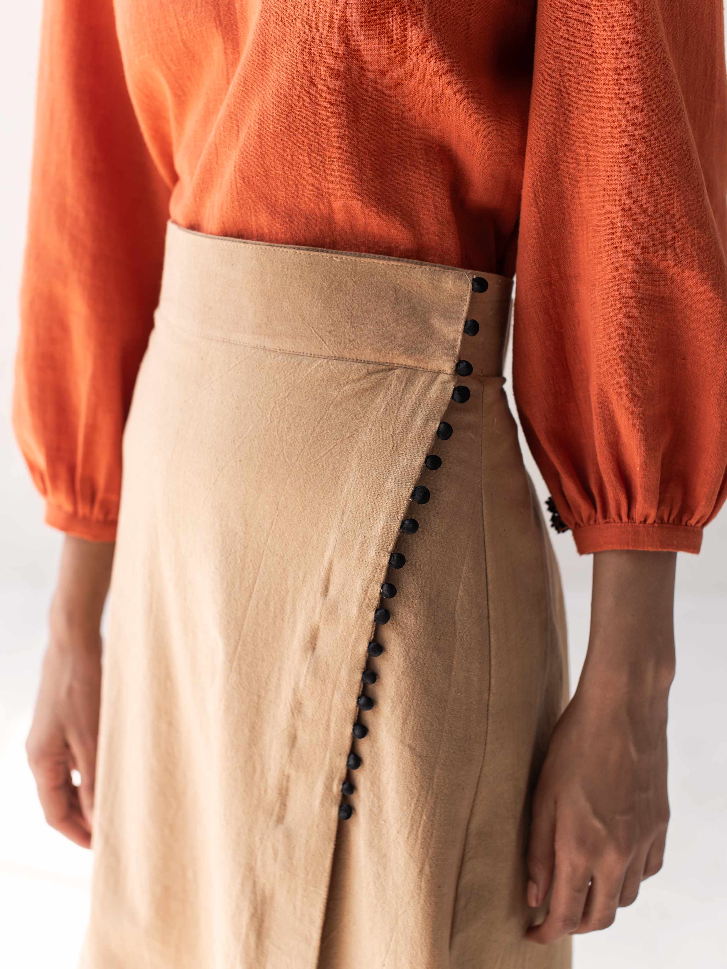 High-Waisted A-Line Skirt | Classic Cotton Beige Skirt for Women