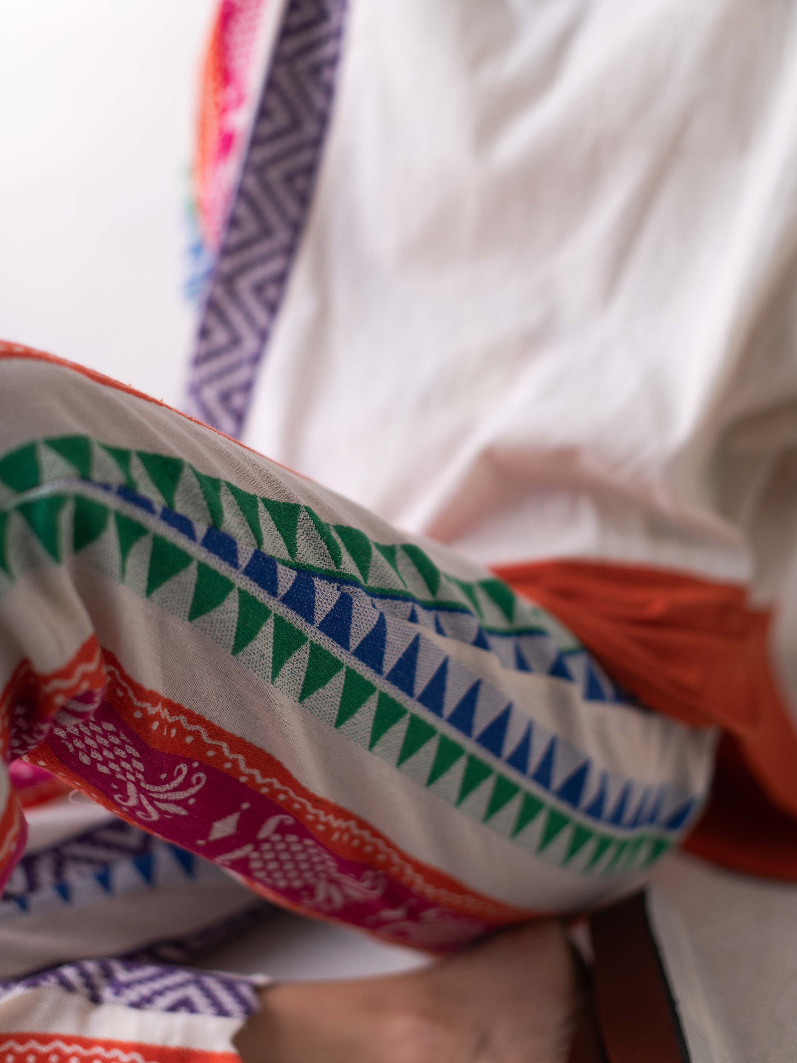 Multicolored Cotton Jacquard Scalloped Straight Pants for Women