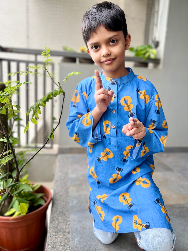 Sa Re Ga Ma Pa Kurta Set I Guitar Print Cotton Kurta Set