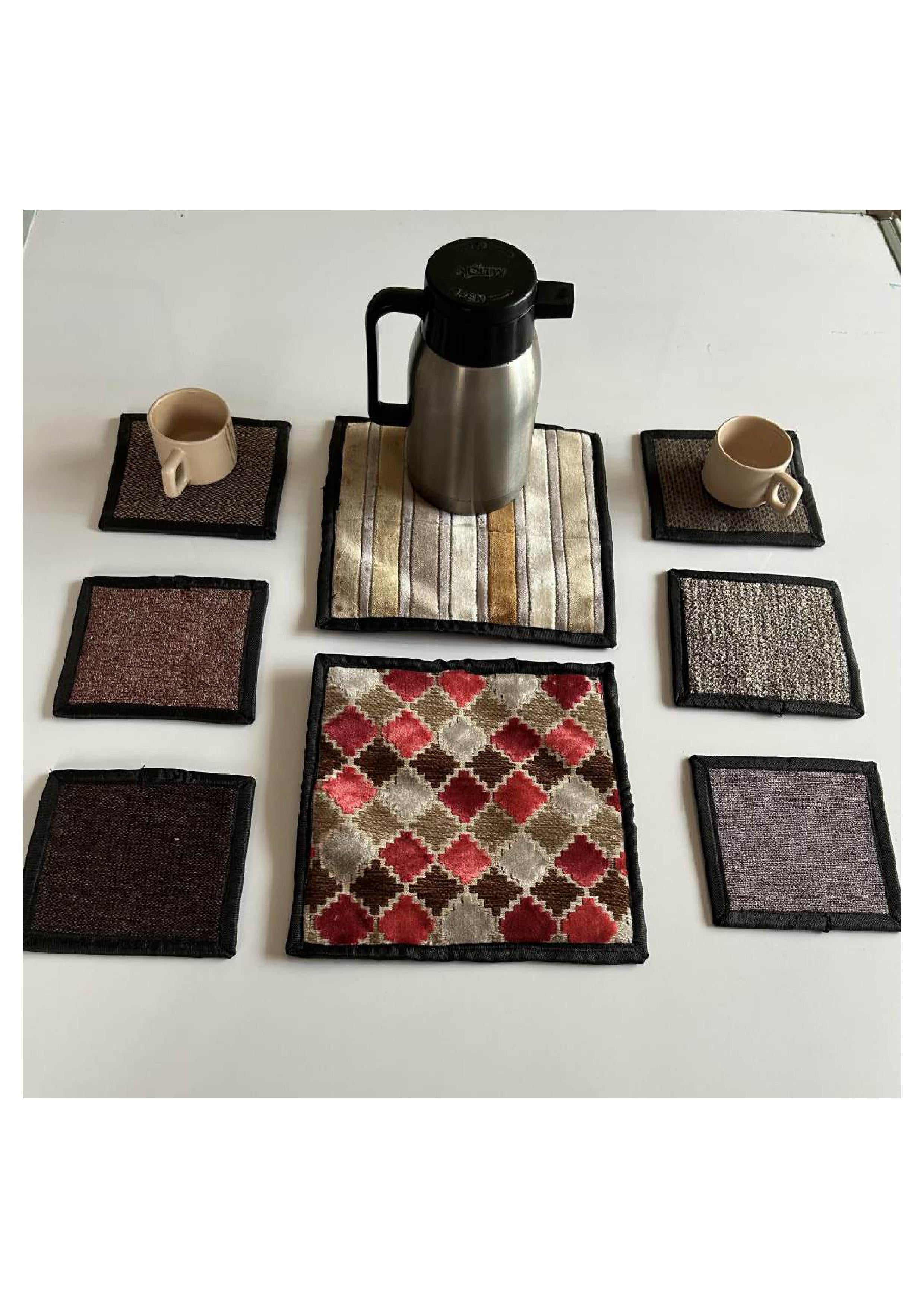Upcycled Cloth Handwoven Coasters – Set of 8 | Natural Table Essential