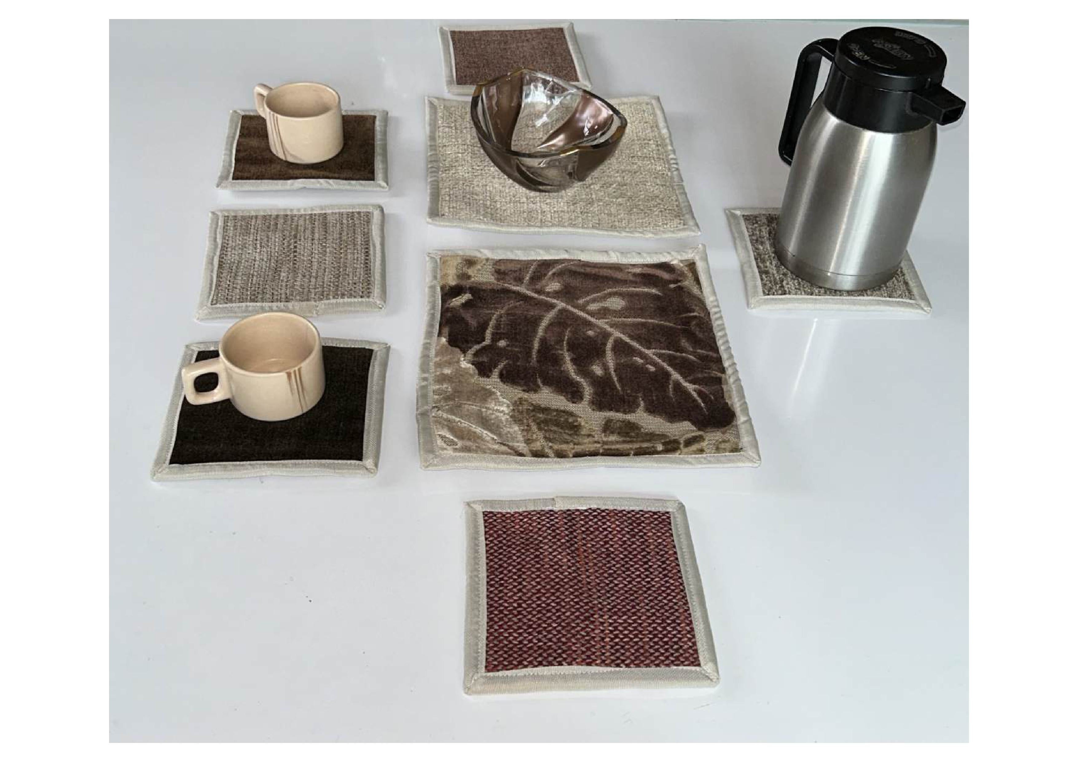 Upcycled Cloth Handwoven Coasters – Set of 8 | Natural Table Essential