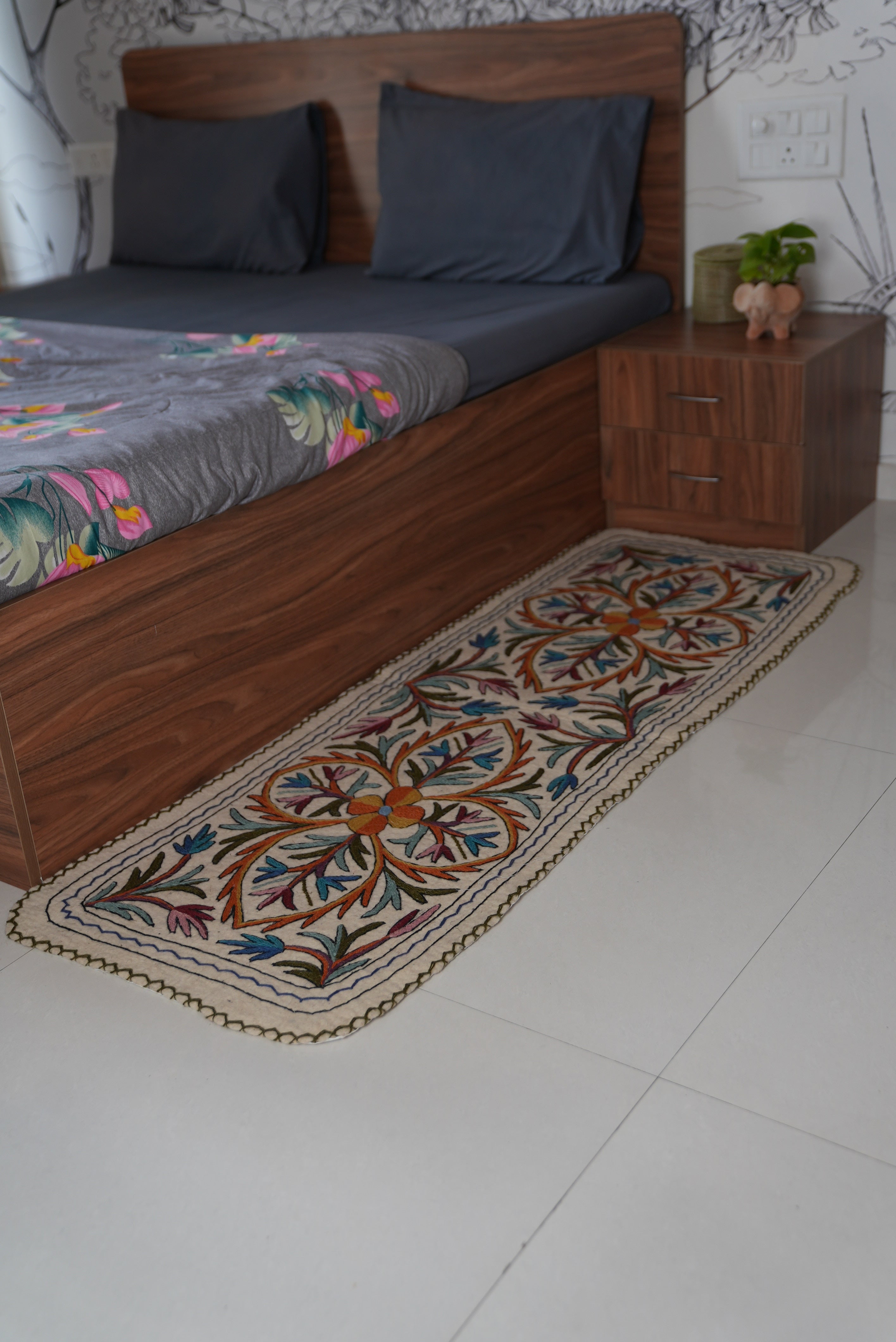 Handmade Namda Bedside Runner | Kashmiri Wool Felt Rug